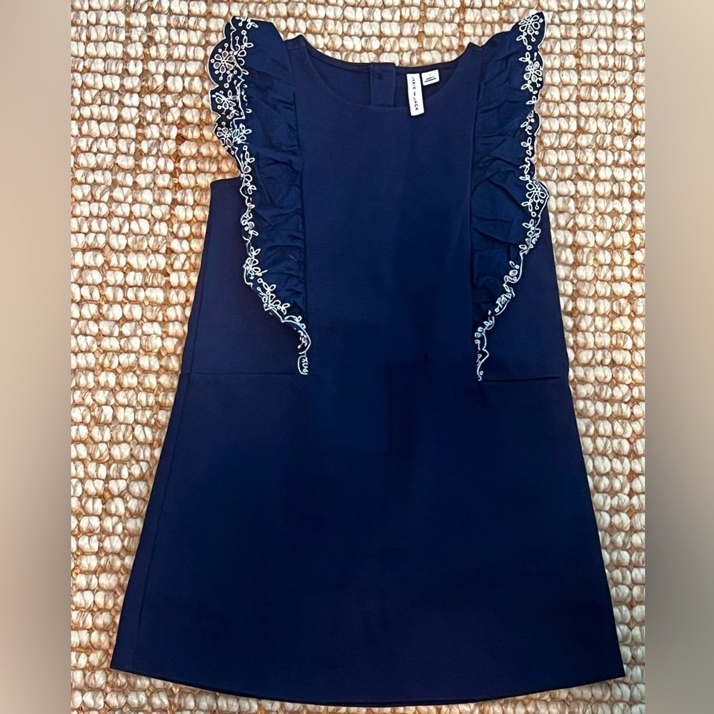 Janie and Jack Navy Knit dress with Eyelet Ruffles size 7